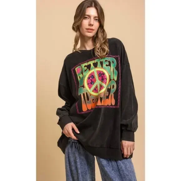 BLUE VELVET - Better Together Peace Graphic Sweatshirt - Picture 3 of 3